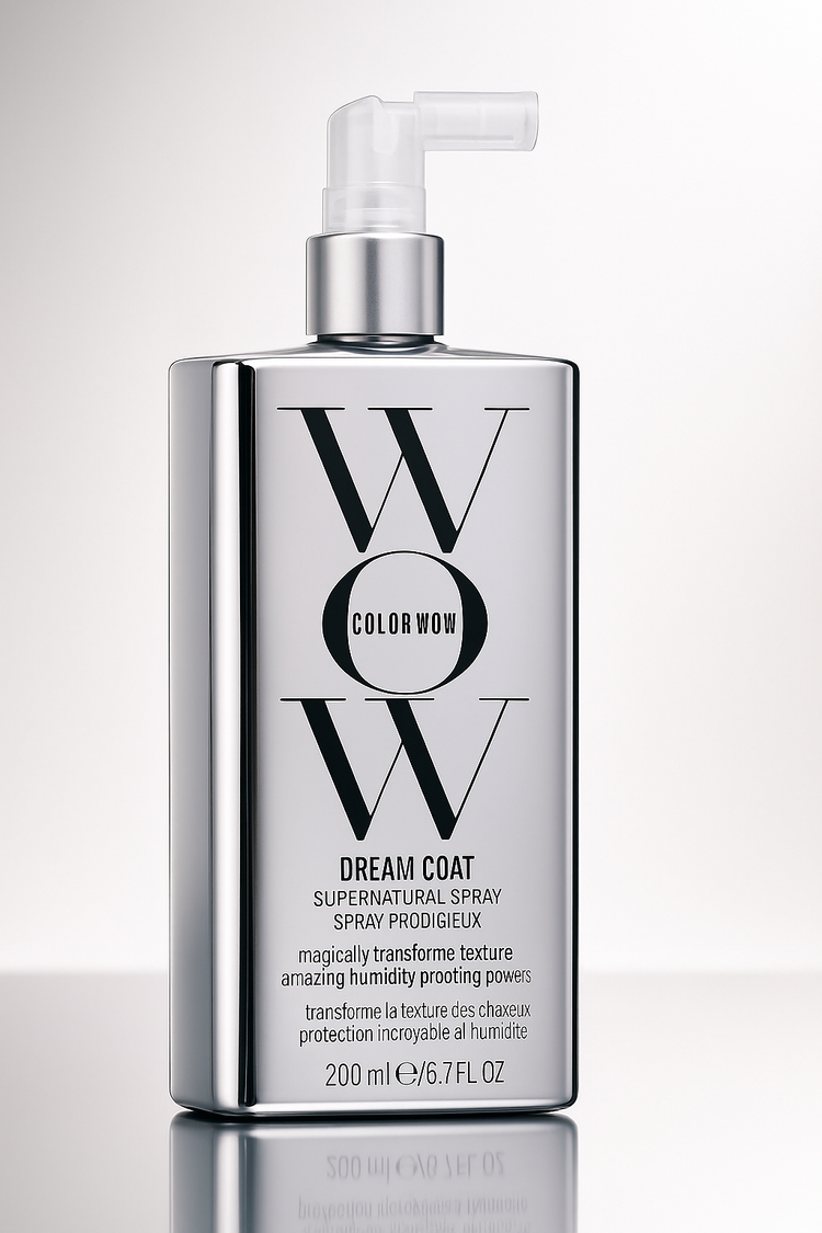 Lifestyle flatlay featuring Dream Coat alongside botanical extracts for antiโaging hair care.