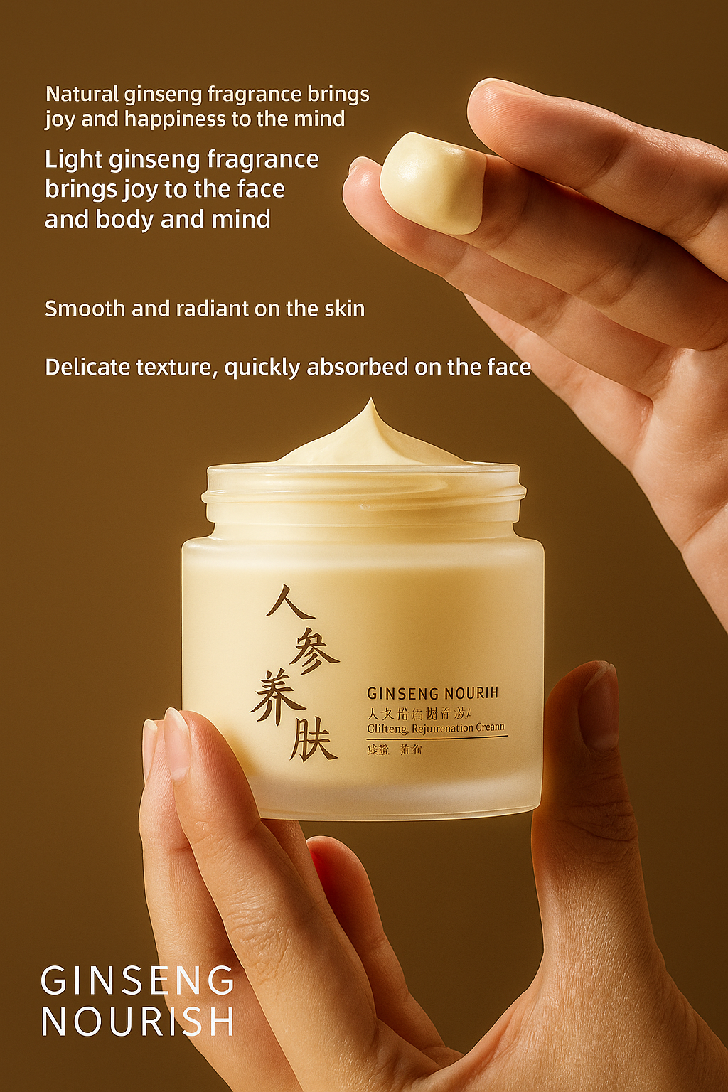 Close‑up of cream texture showing smooth, velvety consistency for fast absorption.