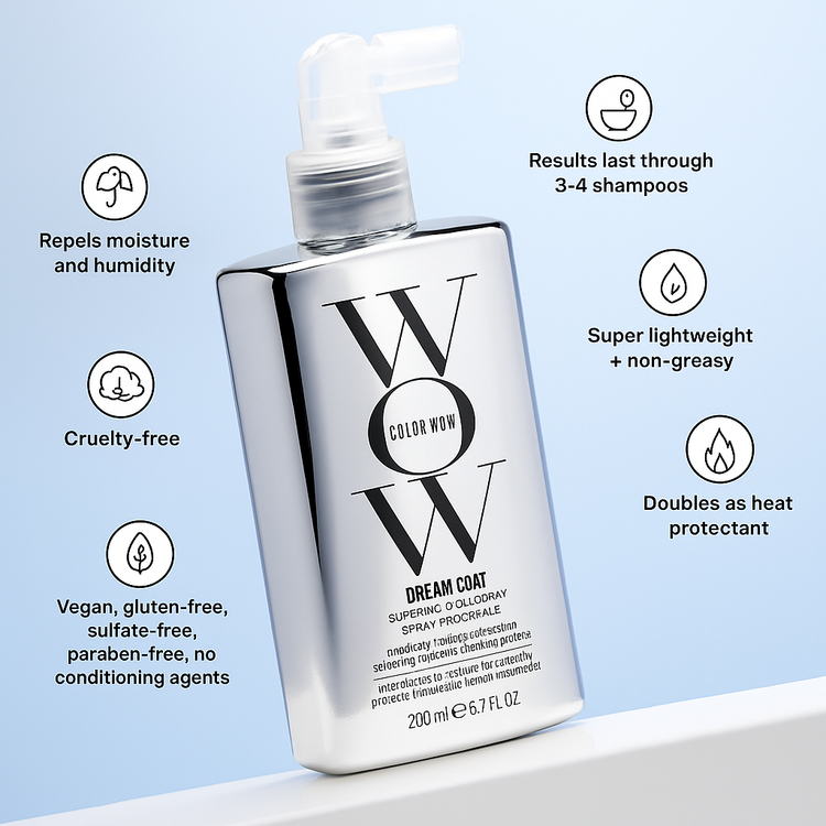 Model applying Dream Coat to smooth curls, achieving weightless hold.