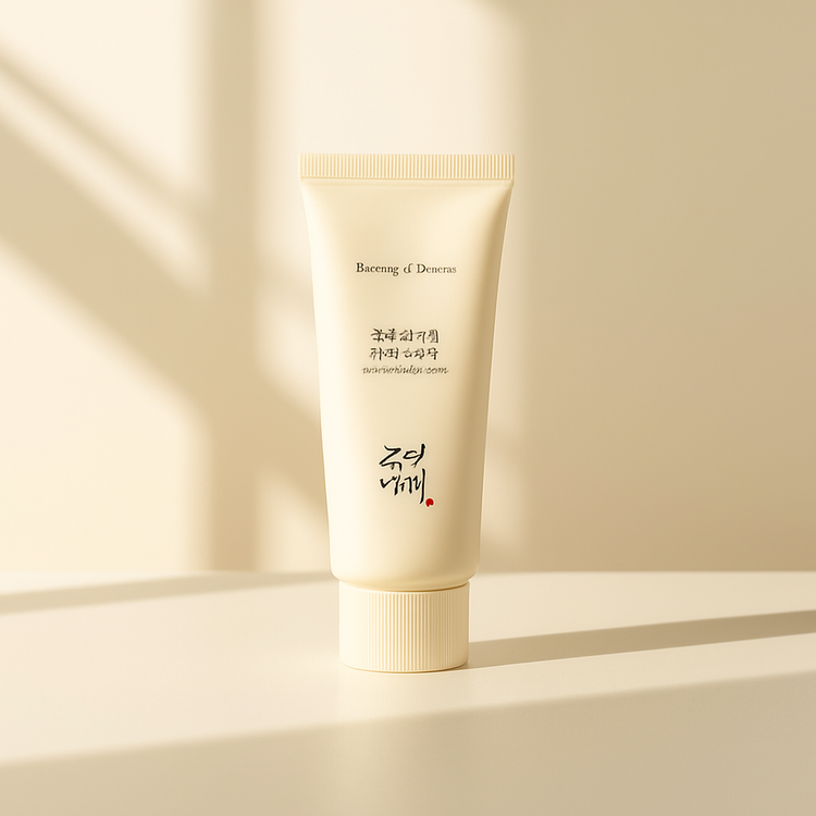 Model applying cream to face, showing even coverage before sun exposure.